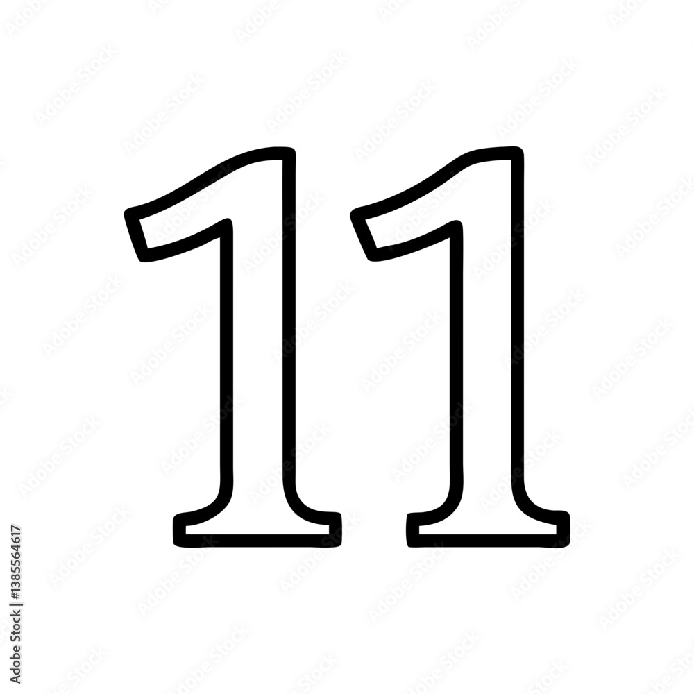 Bold Number 11 in Clean, Straight Lines and Simple Design Bold Number 11 in Clean, Straight Lines and Simple Design