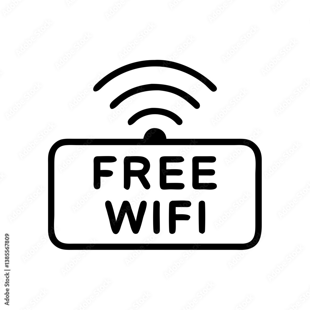 Free WiFi Sign with Waves in Minimalistic Black and White Style Free WiFi Sign with Waves in Minimalistic Black and White Style