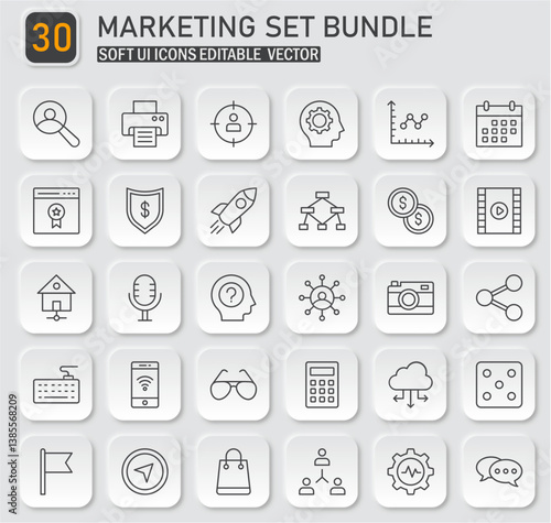 Comprehensive Collection of Thirty Marketing Icons for Digital Strategies