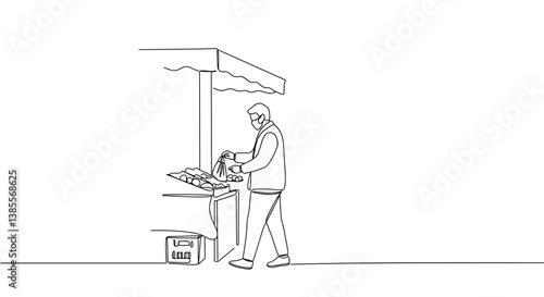 Elderly man preparing food at a market stall  
