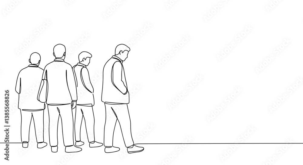 Group of people walking away in minimalistic outline style Group of people walking away in minimalistic outline style