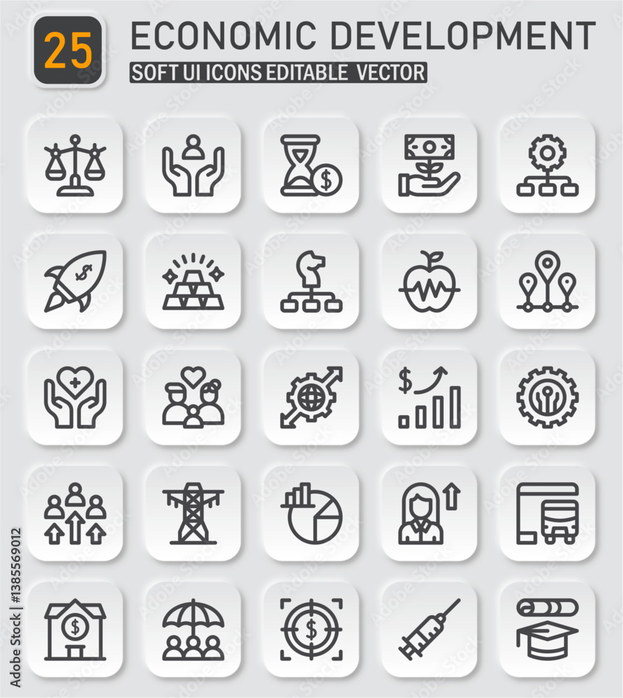 Comprehensive Economic Development Icon Set with Soft UI Editable Vectors Comprehensive Economic Development Icon Set with Soft UI Editable Vectors