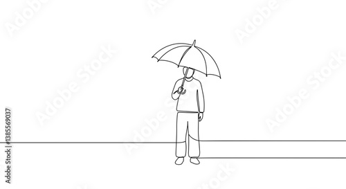 Obraz na płótnie Minimalist line drawing of a person holding an umbrella w salonie