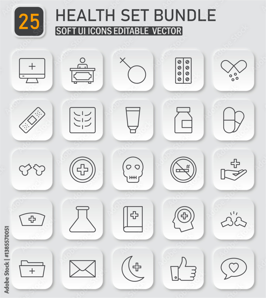 Comprehensive health and medical icon set featuring a soft user interface design Comprehensive health and medical icon set featuring a soft user interface design