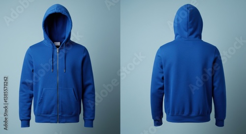 Blue Hooded Sweatshirt with Zipper Front and Back Fashion View