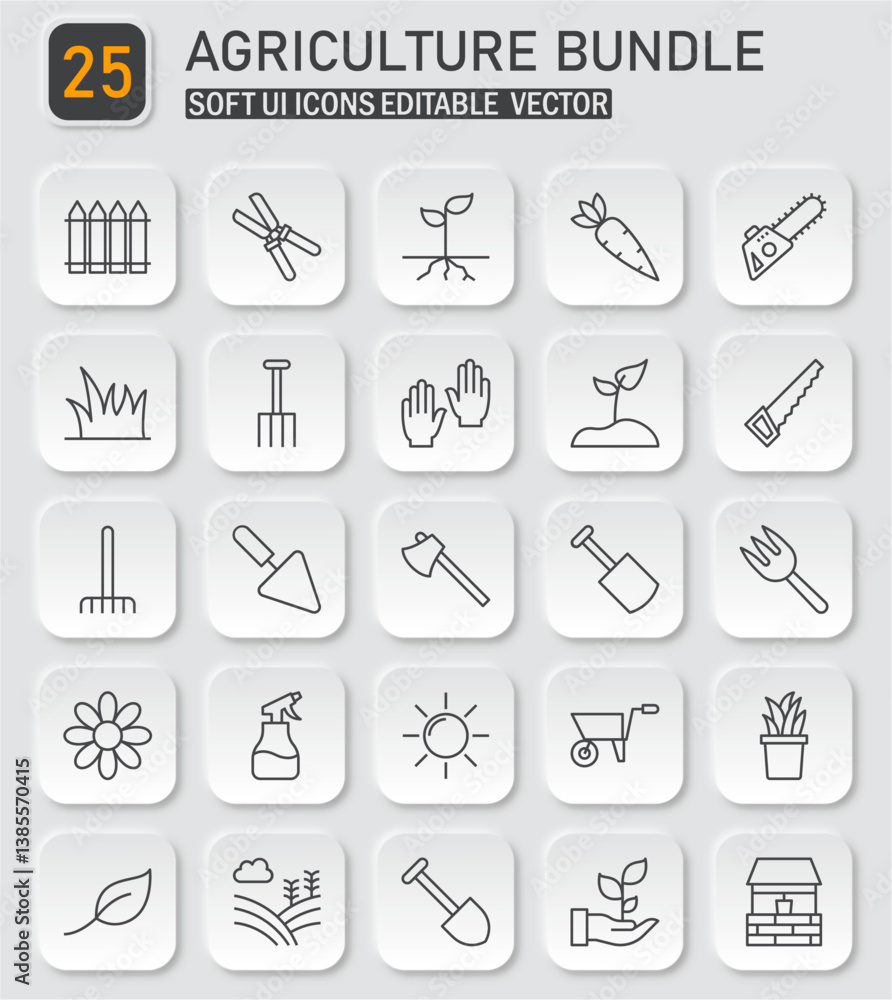 Agriculture and Gardening Icons Soft UI Vector Bundle Collection for Farm Agriculture and Gardening Icons Soft UI Vector Bundle Collection for Farm