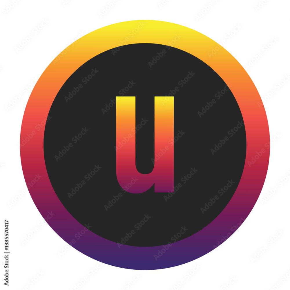 Abstract Lowercase Letter u Displaying a Vibrant Spectrum of Warm to Cool Gradient Colors Encased in a Smooth Dark Circular Frame Abstract Lowercase Letter u Displaying a Vibrant Spectrum of Warm to Cool Gradient Colors Encased in a Smooth Dark Circular Frame