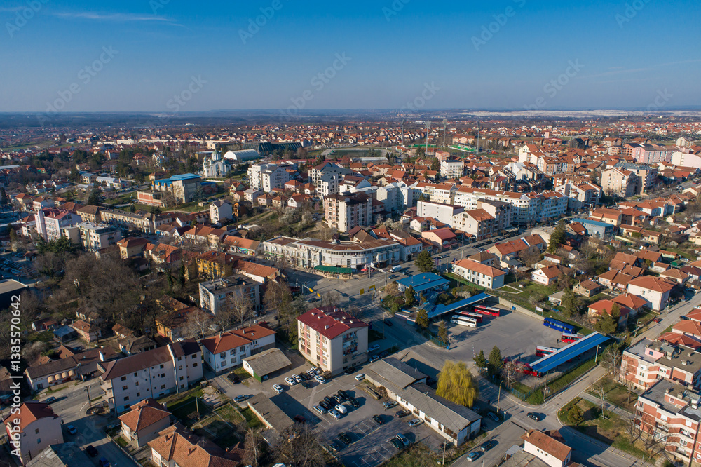 Lazarevac aerial drone view of town in Serbia Lazarevac aerial drone view of town in Serbia