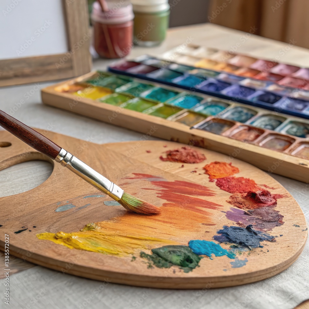 Fototapeta premium Painting Tools Arranged on a Table for Artistic Creation Generative AI