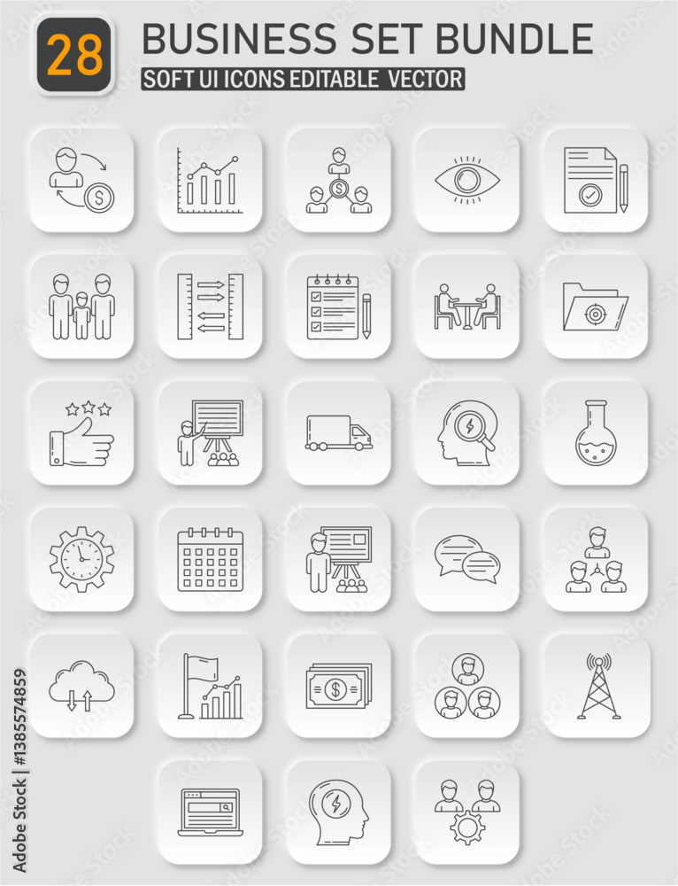Elegant Business Icons Set Bundle with Soft UI Design for Modern Applications Elegant Business Icons Set Bundle with Soft UI Design for Modern Applications