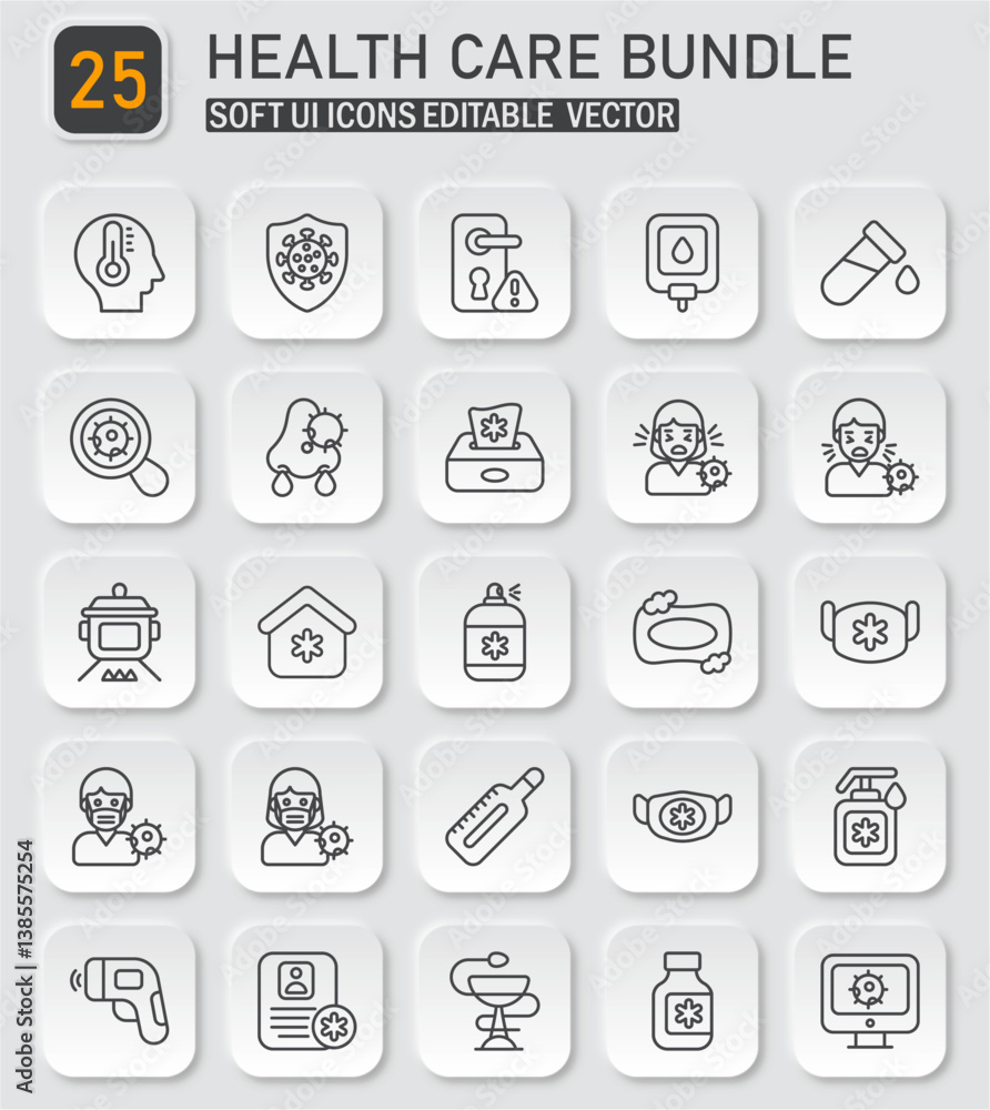 Comprehensive healthcare and disease prevention icon set for modern interfaces Comprehensive healthcare and disease prevention icon set for modern interfaces