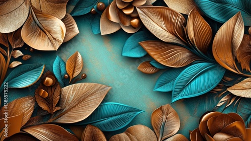 Gold & Teal Decorative Leaves Design