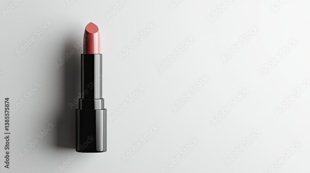 Close up shot of a single glossy lipstick isolated on white background with a lot of copy space for text. Personal care products isolated on white. Photo realistic photo. Close up shot of a single glossy lipstick isolated on white background with a lot of copy space for text. Personal care products isolated on white. Photo realistic photo.