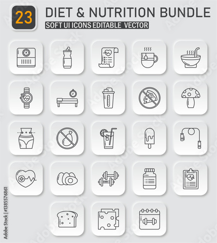 Comprehensive Diet and Nutrition Icon Set for Wellness and Healthy Lifestyle Design