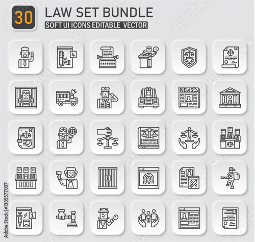 Comprehensive Set of 30 Law and Justice Line Icons Vector Illustration Pack