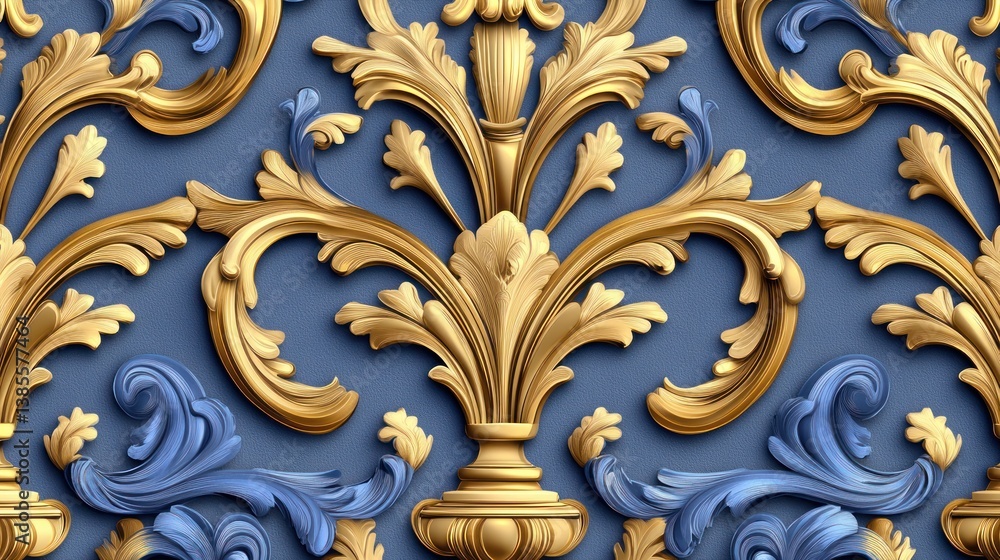 Gold and Blue Baroque Wall Pattern Gold and Blue Baroque Wall Pattern