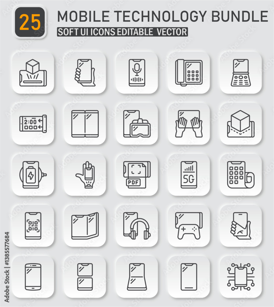 Modern mobile technology outline icons bundle for user interface design vector collection Modern mobile technology outline icons bundle for user interface design vector collection