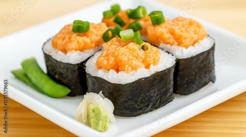 Wallpaper Mural Fresh and delicious sushi rolls with green onions Torontodigital.ca