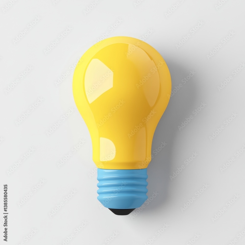 Bright yellow lightbulb on plain white background Bright yellow lightbulb on plain white background