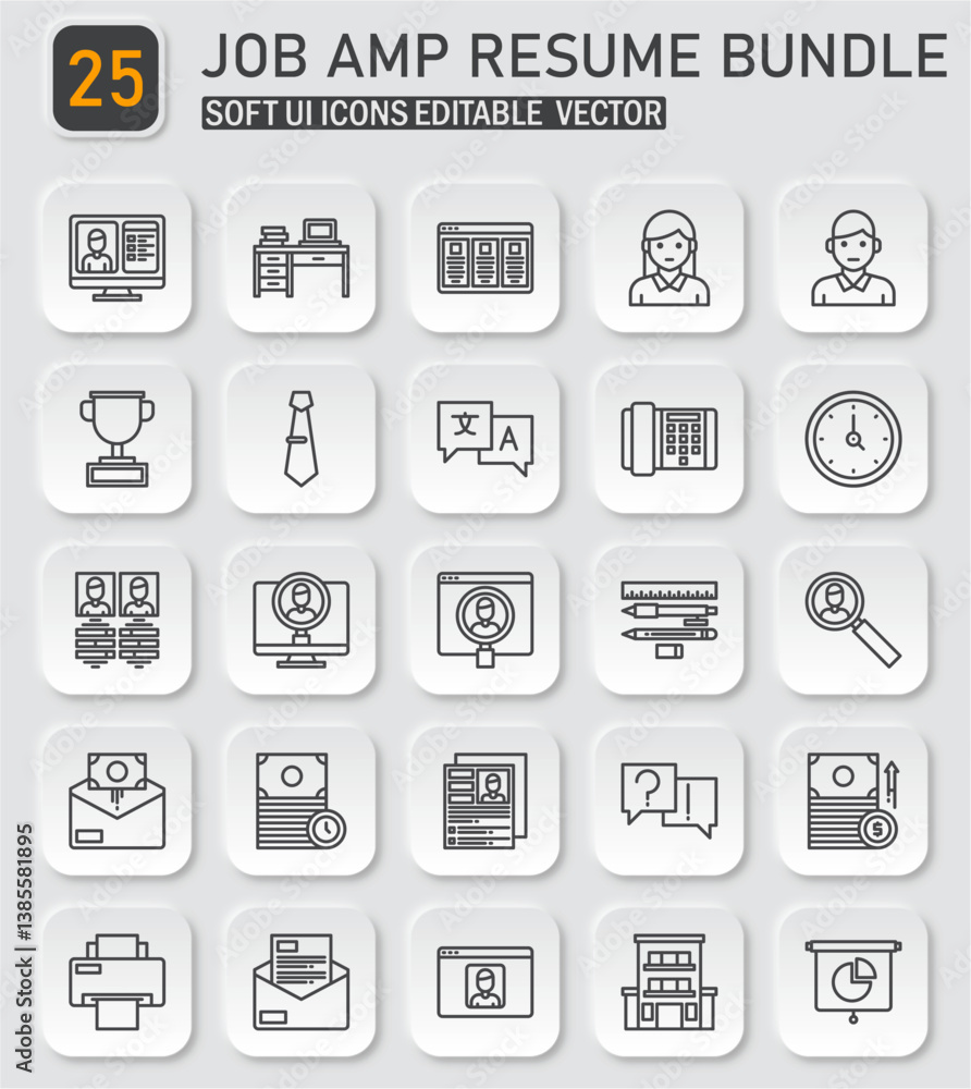Collection of job search and resume preparation vector line icons set bundle Collection of job search and resume preparation vector line icons set bundle