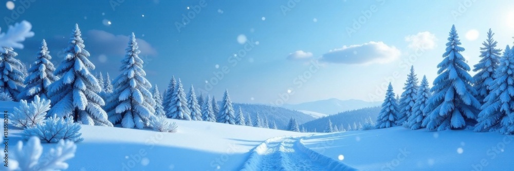 Naklejka premium Minimalist winter wonderland scene in blue hues, blue background, winter landscape, minimalist