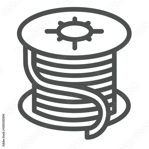 Coil copper reel of wire line icon, electrician service concept. Vector graphics. Reel with cable, supply sign on white background, outline style icon for mobile or web design.