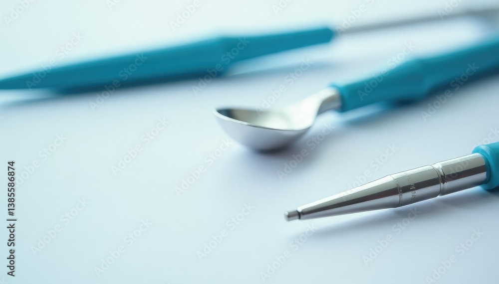 Close-up of veterinary instruments on white surface, medical equipment, medical supplies Close-up of veterinary instruments on white surface, medical equipment, medical supplies