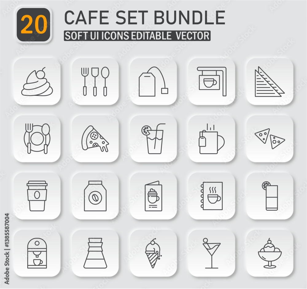 Aesthetic cafe element icon set featuring food beverages for website or app design Aesthetic cafe element icon set featuring food beverages for website or app design