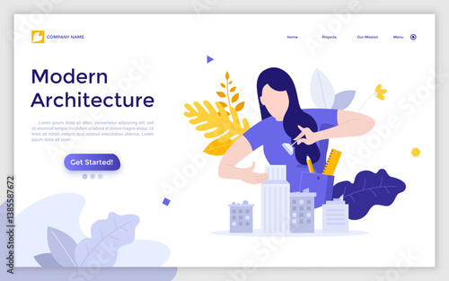 Flat Landing Page Template With Characters. Business Vector Illustration