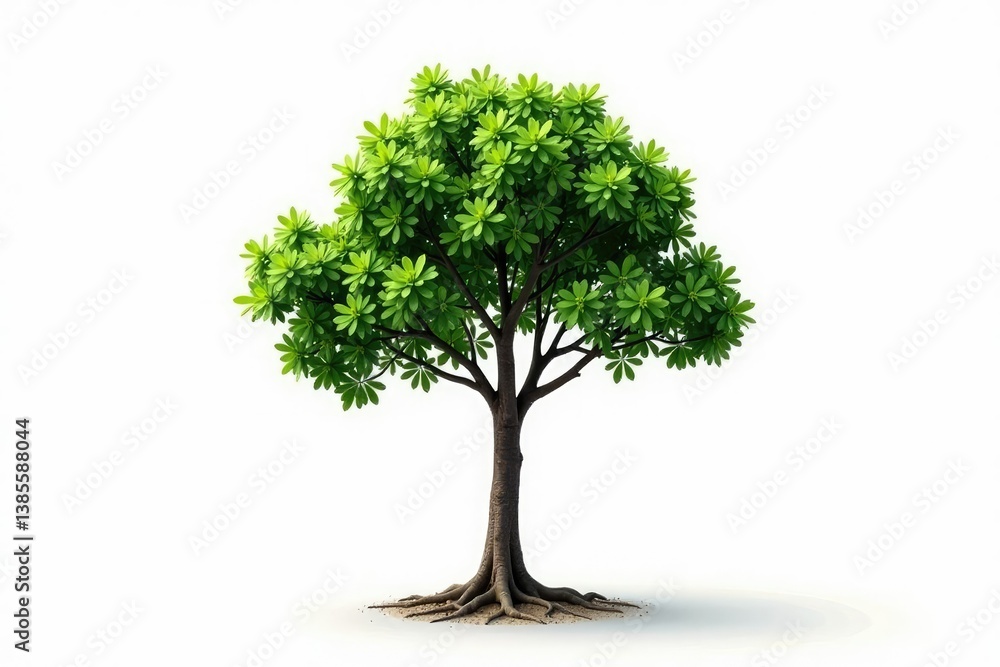 Young tree isolated, pristine white studio setting, leaves, vibrant Young tree isolated, pristine white studio setting, leaves, vibrant