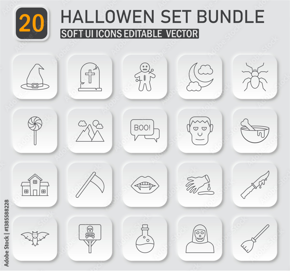Minimalist Halloween Icon Collection Set: Vector Graphic Symbols for Spooky Designs Minimalist Halloween Icon Collection Set: Vector Graphic Symbols for Spooky Designs