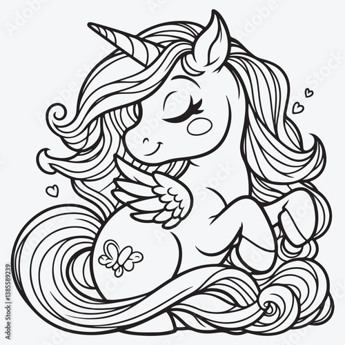 Cartoon unicorn outlined for coloring book isolated on a white background stock illustration