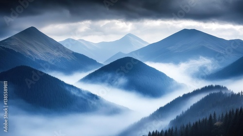 Wallpaper Mural Misty Mountain Ranges at Dawn (2) Torontodigital.ca