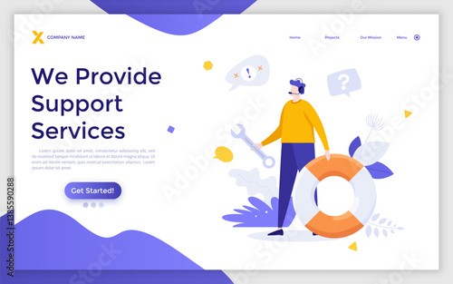 Flat Landing Page Template With Characters. Business Vector Illustration