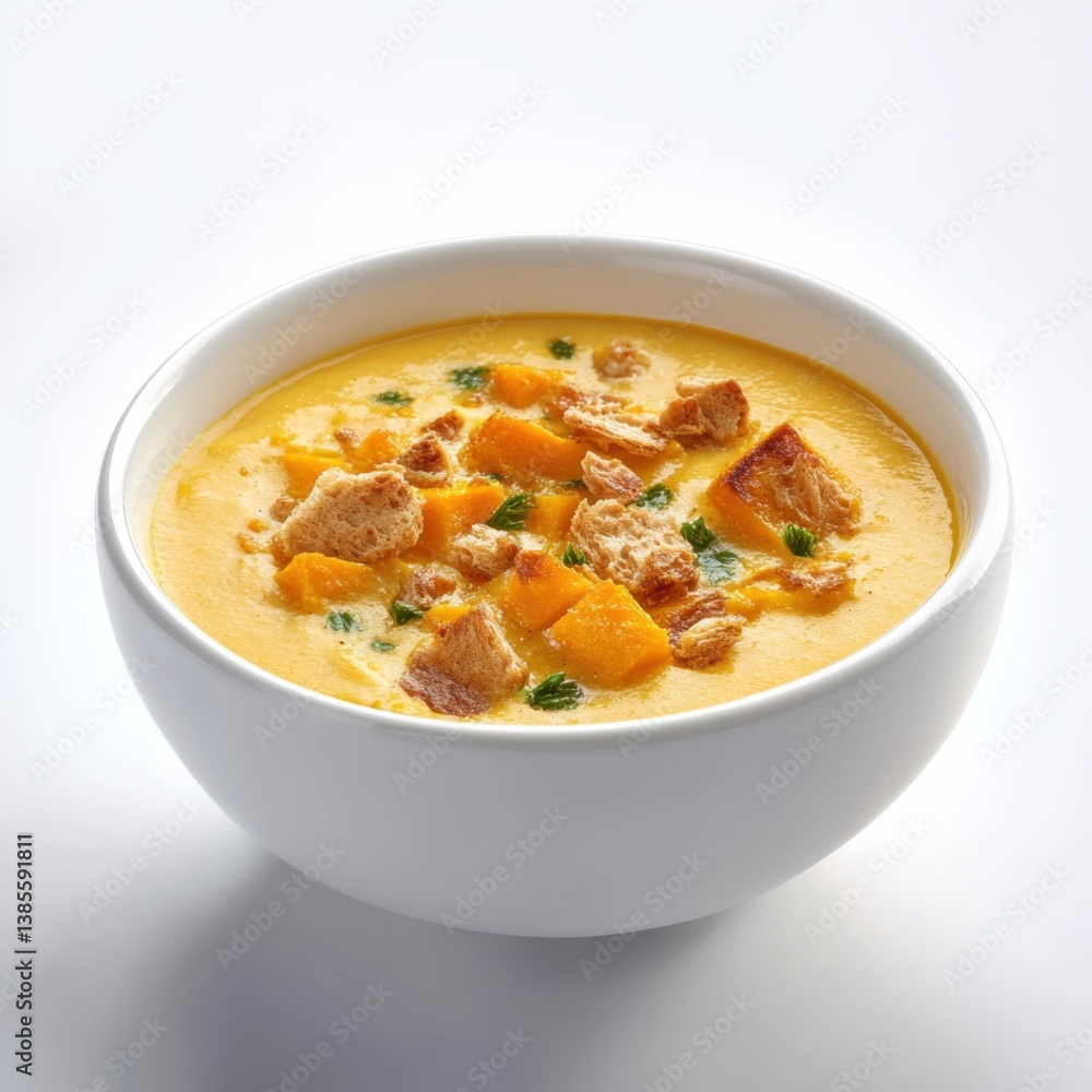 A creamy bowl of soup with roasted butternut squash and coconut milk. Featuring warmth and flavor A creamy bowl of soup with roasted butternut squash and coconut milk. Featuring warmth and flavor