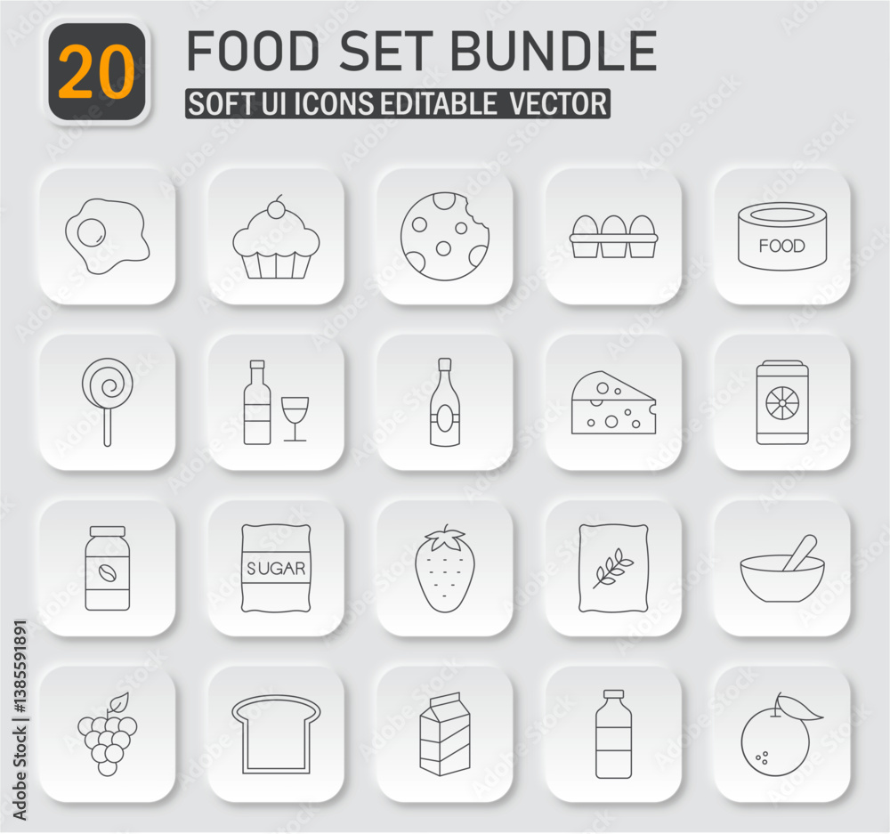 Diverse culinary icons set, editable vector food and drink symbol collection Diverse culinary icons set, editable vector food and drink symbol collection