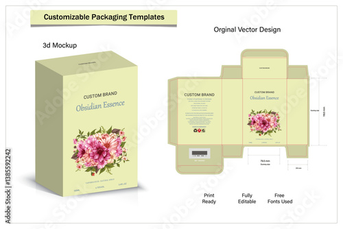 Box packaging die cut template design. 3d mock-up labels,icon,frames, for packaging,design of luxury products. for perfume, soap, wine, lotion.Made with golden foil.Isolated on background. vector 