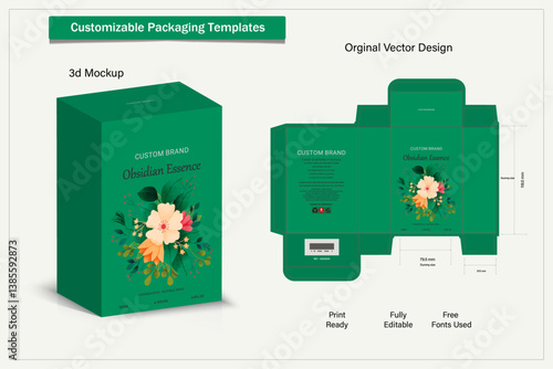 Box packaging die cut template design. 3d mock-up labels,icon,frames, for packaging,design of luxury products. for perfume, soap, wine, lotion.Made with golden foil.Isolated on background. vector 