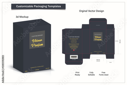Box packaging die cut template design. 3d mock-up labels,icon,frames, for packaging,design of luxury products. for perfume, soap, wine, lotion.Made with golden foil.Isolated on background. vector 