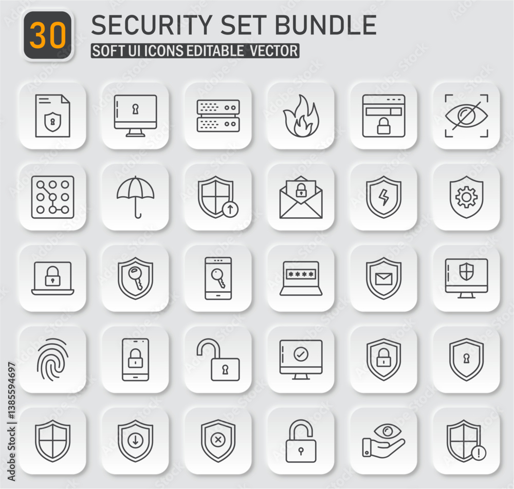 Set of thirty meticulously crafted security icons for software user interfaces Set of thirty meticulously crafted security icons for software user interfaces