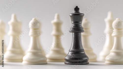 Wallpaper Mural A black chess king stands out among a group of white chess pieces on a white background surface Torontodigital.ca