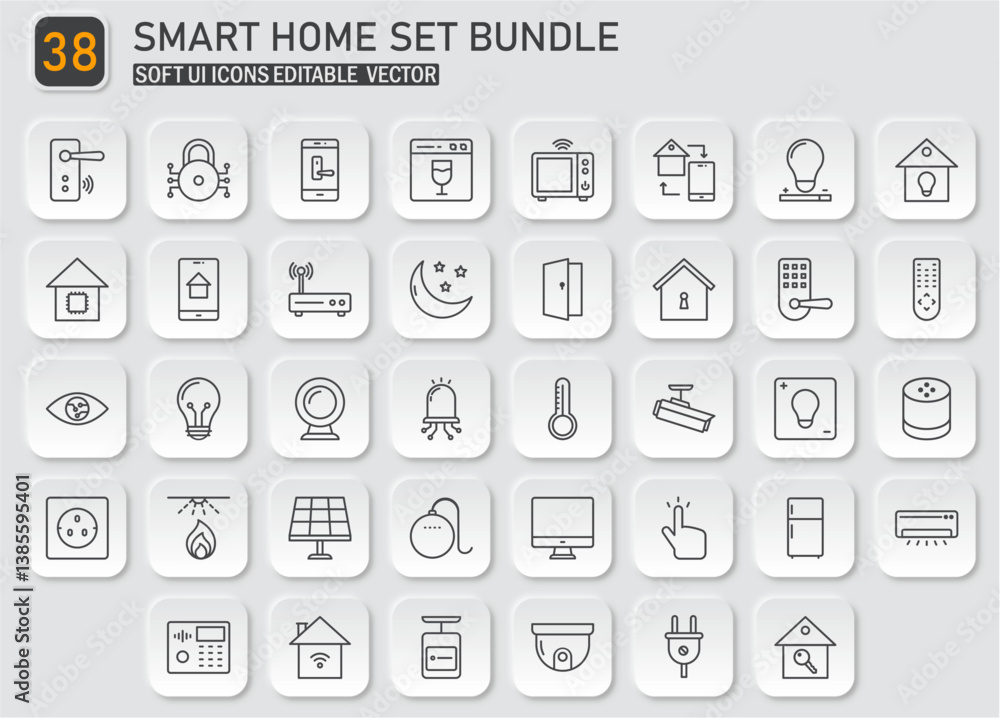 Elegant Smart Home Devices Icon Collection: Streamlined Home Automation Vector Set Elegant Smart Home Devices Icon Collection: Streamlined Home Automation Vector Set