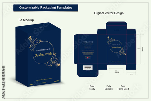 Box packaging die cut template design. 3d mock-up labels,icon,frames, for packaging,design of luxury products. for perfume, soap, wine, lotion.Made with golden foil.Isolated on background. vector 