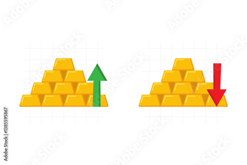 Gold bars with a green arrow pointing up and a red arrow pointing down.