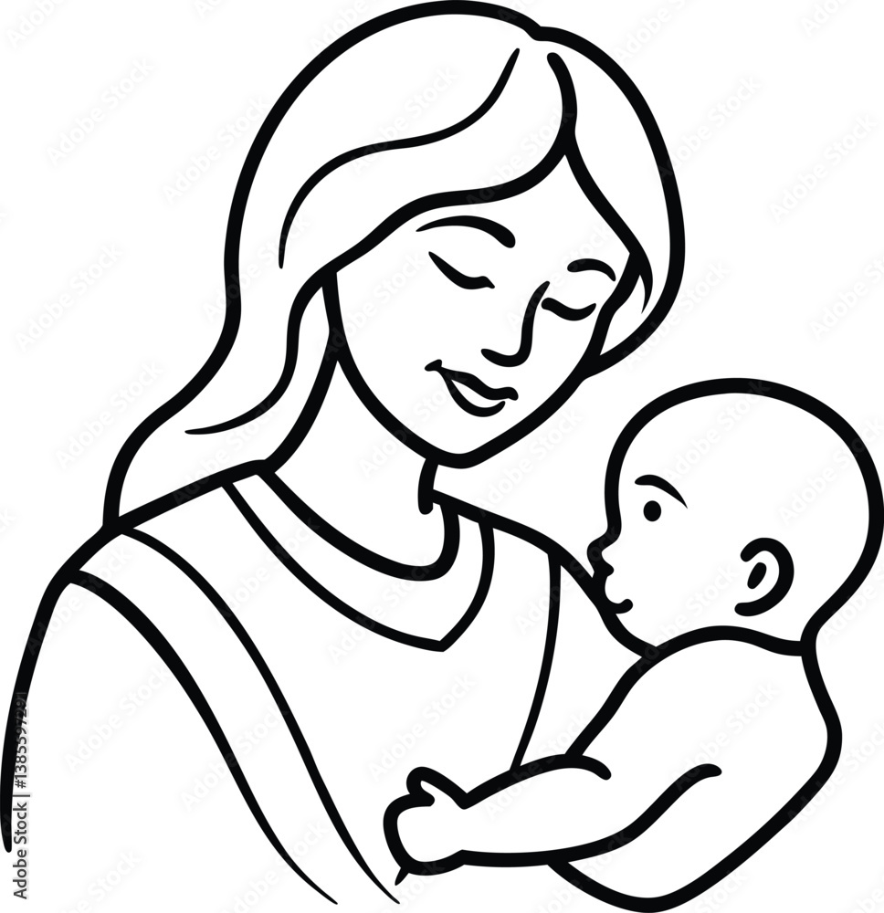 Mother and Baby Silhouette Tender Moment Line Art Vector Mother and Baby Silhouette Tender Moment Line Art Vector