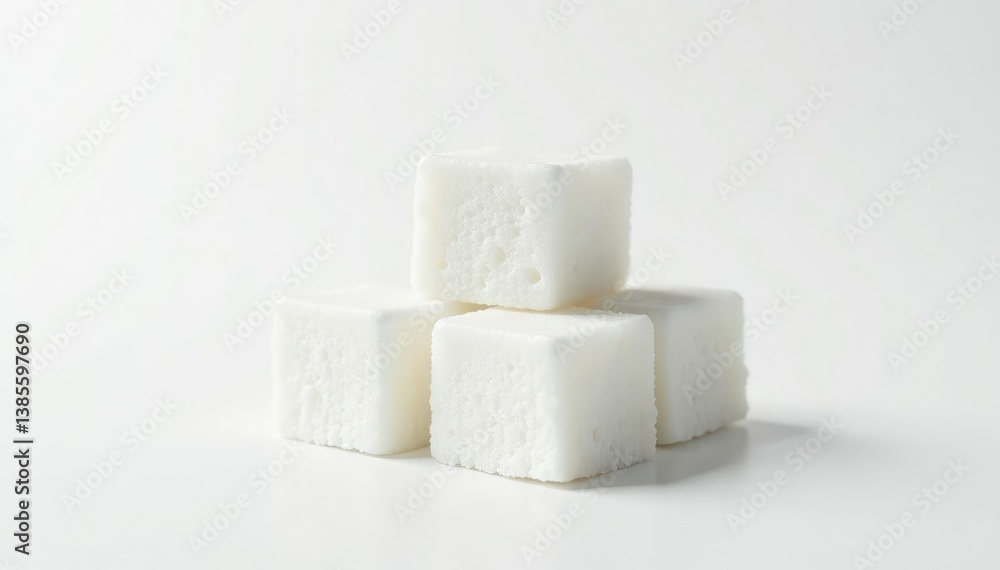 Lumps of refined white sugar against white backdrop, culinary, refined sugar Lumps of refined white sugar against white backdrop, culinary, refined sugar