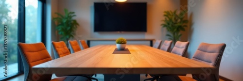 Business meeting room with conference table, space, table