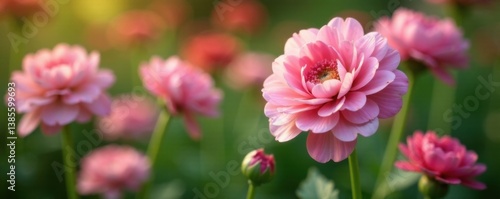 Wallpaper Mural Vibrant pink and white ranunculus blooms in a garden setting, garden, spring, pink Torontodigital.ca