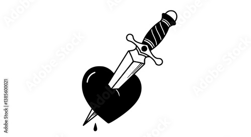 Dagger Piercing Heart in Black and White Representing Betrayal