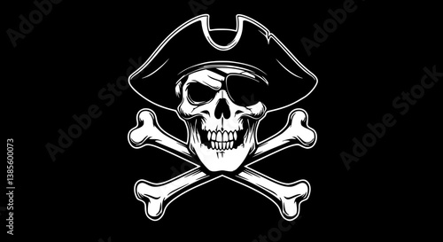 Pirate Skull with Crossbones in Black and White Representing Danger
